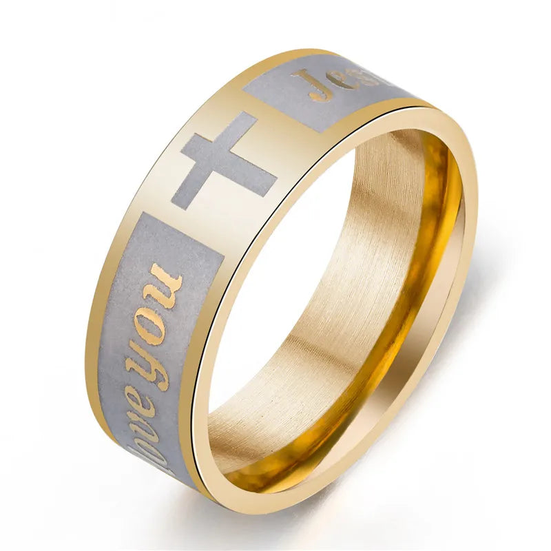 English Titanium Steel Christian Cross Bible Ring for Men and Women Personalized Ring Customize Ring Engraved Ring