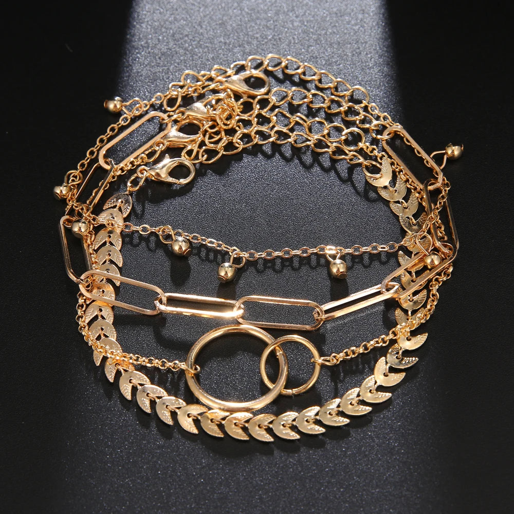 Punk Heavy Metal Crystal Lock Pendant Bracelet Set