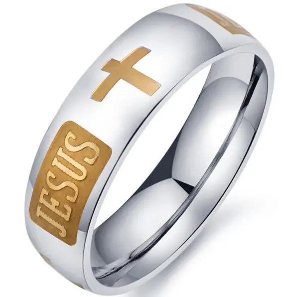English Titanium Steel Christian Cross Bible Ring for Men and Women Personalized Ring Customize Ring Engraved Ring