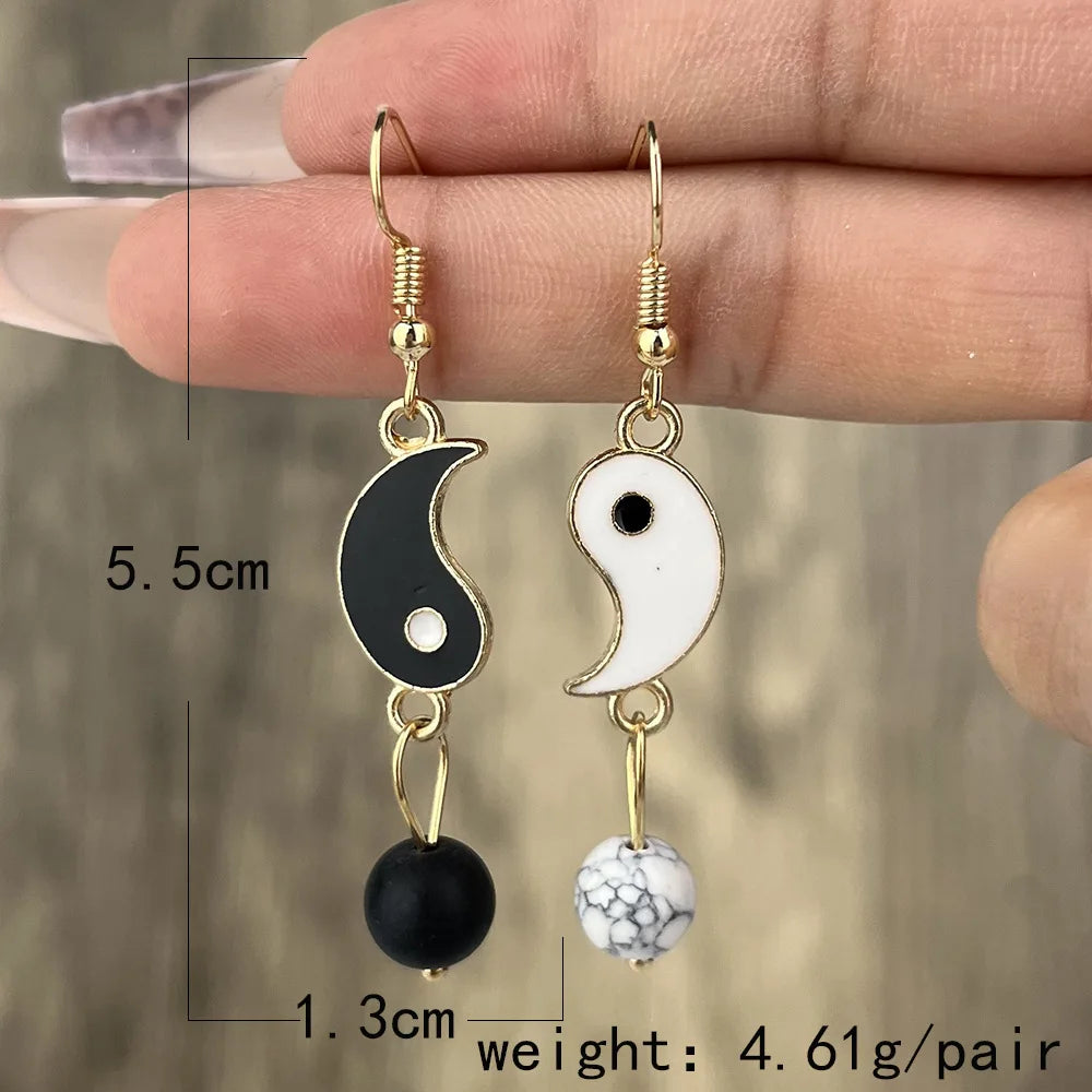 Drip Oil Yin and Yang Drop Earrings