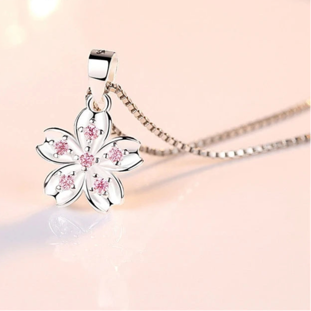 Genuine 925 Sterling Silver Elegant Pink Cherry Blossom Stud Earrings