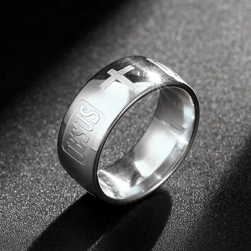 English Titanium Steel Christian Cross Bible Ring for Men and Women Personalized Ring Customize Ring Engraved Ring