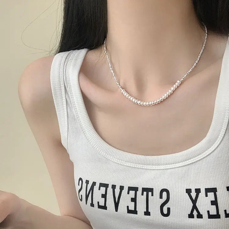 Natural Freshwater Pearl 925 Sterling Silver Necklace
