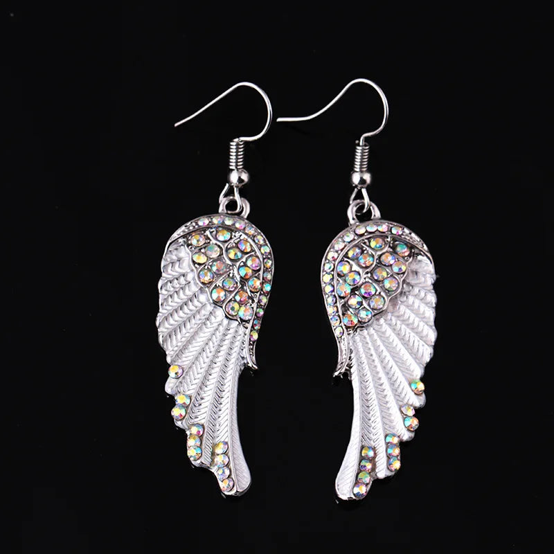 Angel Wings Feather Crystal Earrings