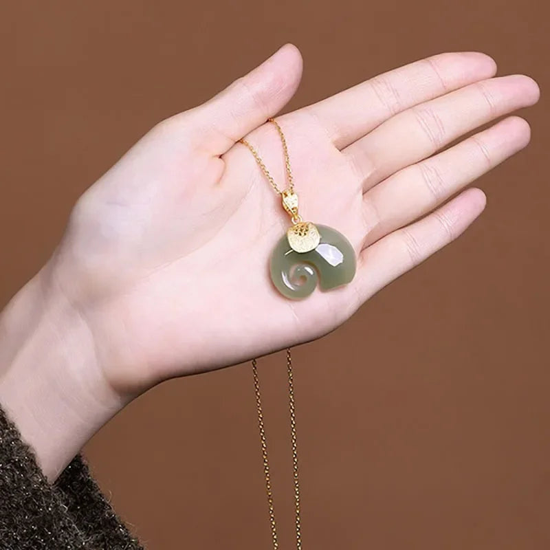 Gold Plated Hetian Jade Elephant Pendant Necklace