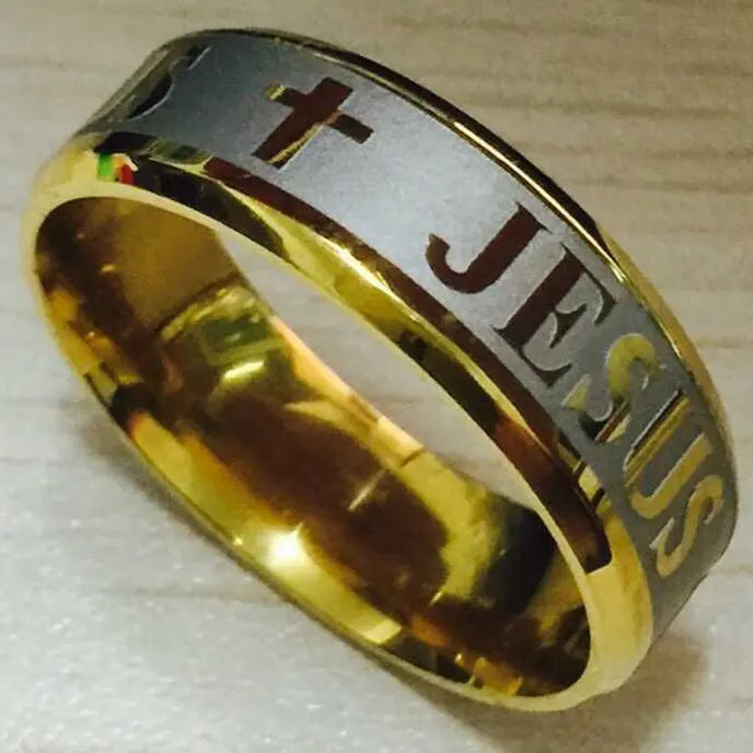 English Titanium Steel Christian Cross Bible Ring for Men and Women Personalized Ring Customize Ring Engraved Ring