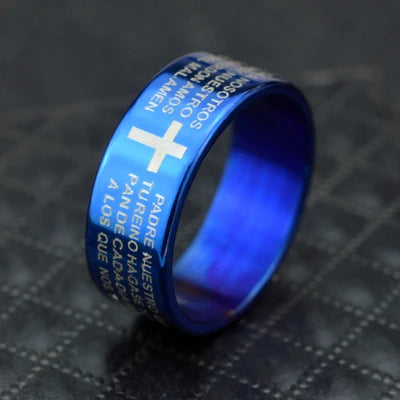 English Titanium Steel Christian Cross Bible Ring for Men and Women Personalized Ring Customize Ring Engraved Ring
