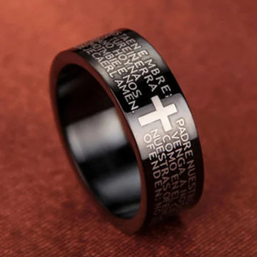 English Titanium Steel Christian Cross Bible Ring for Men and Women Personalized Ring Customize Ring Engraved Ring