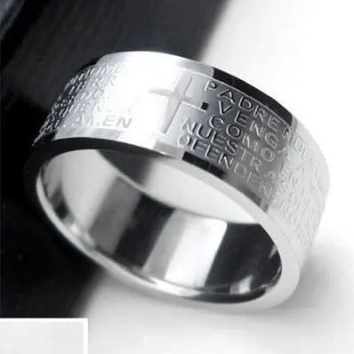 English Titanium Steel Christian Cross Bible Ring for Men and Women Personalized Ring Customize Ring Engraved Ring