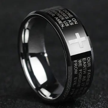 English Titanium Steel Christian Cross Bible Ring for Men and Women Personalized Ring Customize Ring Engraved Ring
