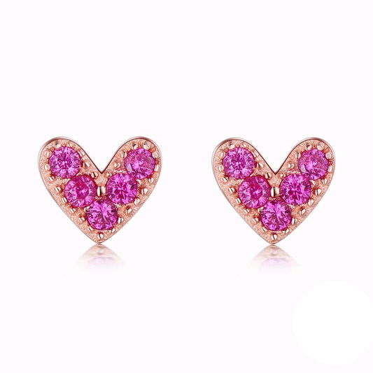 Genuine 925 Sterling Silver Heart Pink Stud Earrings