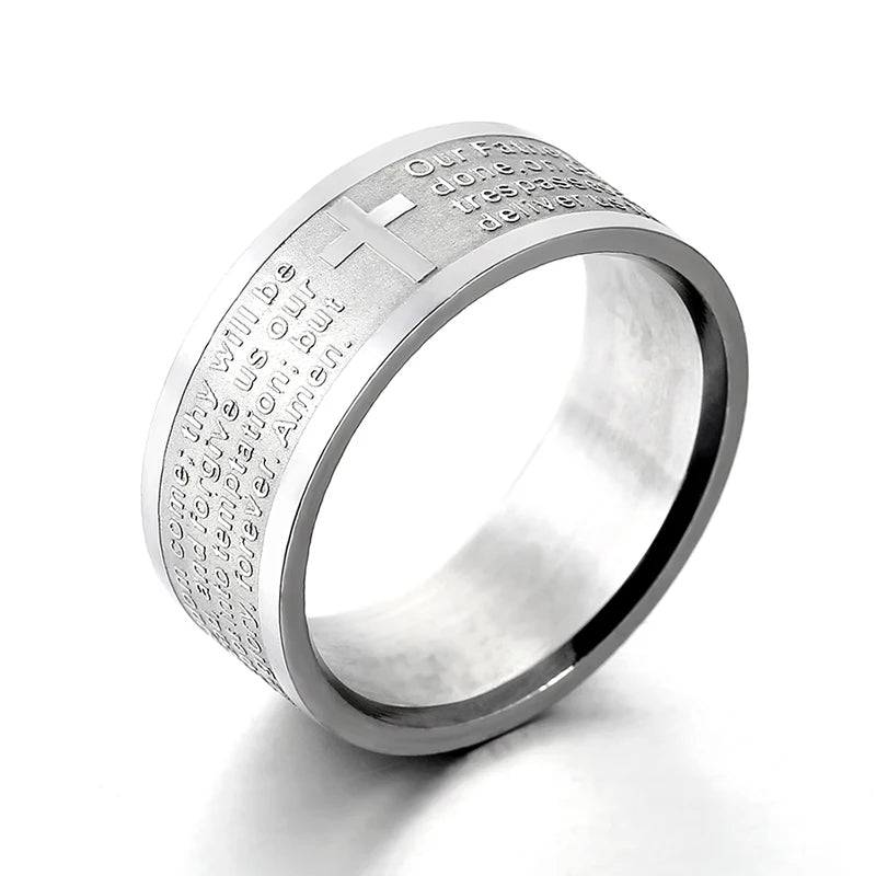 English Titanium Steel Christian Cross Bible Ring for Men and Women Personalized Ring Customize Ring Engraved Ring