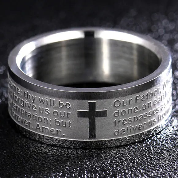 English Titanium Steel Christian Cross Bible Ring for Men and Women Personalized Ring Customize Ring Engraved Ring
