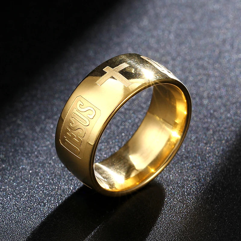 English Titanium Steel Christian Cross Bible Ring for Men and Women Personalized Ring Customize Ring Engraved Ring