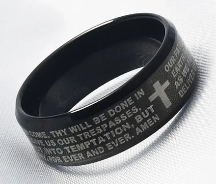 English Titanium Steel Christian Cross Bible Ring for Men and Women Personalized Ring Customize Ring Engraved Ring