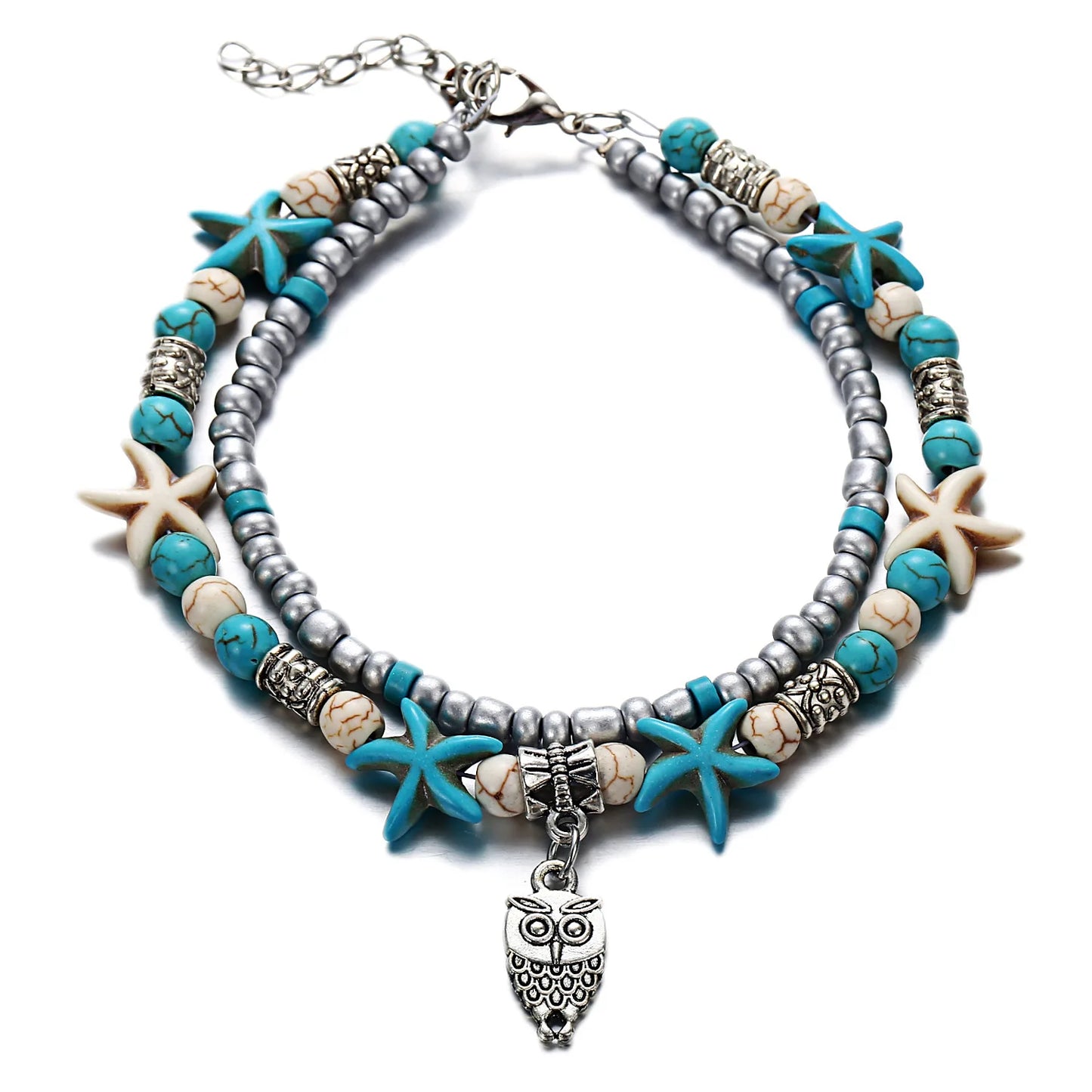 Bohemian Imitation Pearls Starfish Charms Bracelet