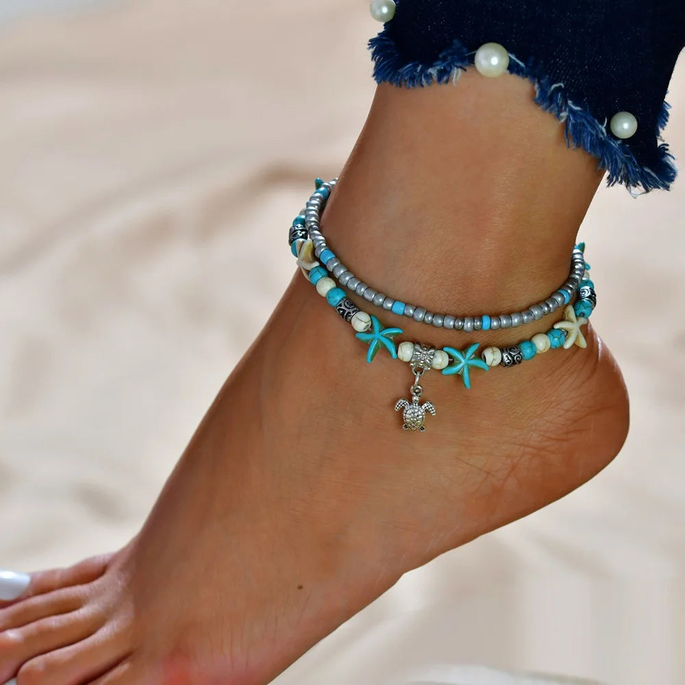 Bohemian Imitation Pearls Starfish Charms Bracelet