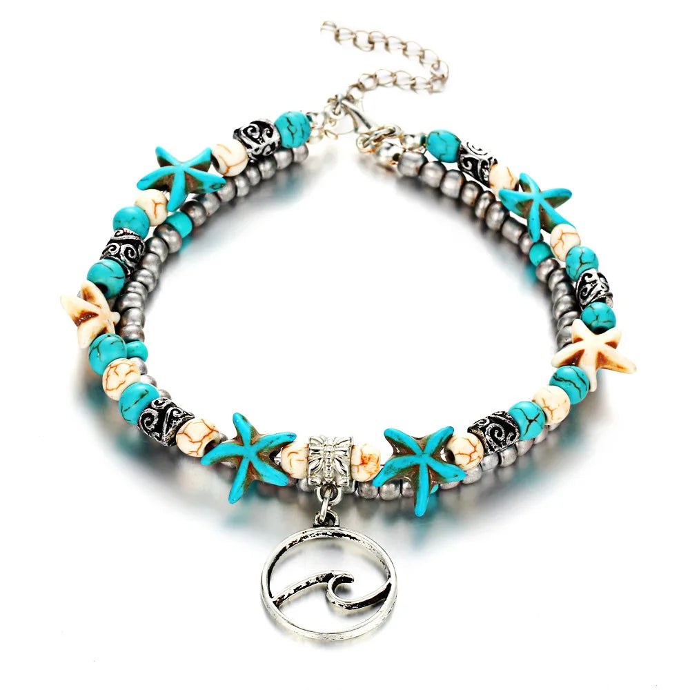 Bohemian Imitation Pearls Starfish Charms Bracelet