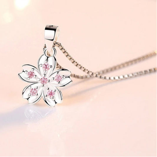 Genuine 925 Sterling Silver Elegant Pink Cherry Blossom Stud Earrings