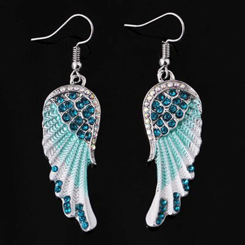 Angel Wings Feather Crystal Earrings