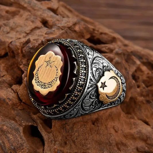Vintage Hand Engraved Pattern Turkish Signet Ring