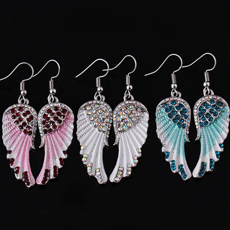 Angel Wings Feather Crystal Earrings