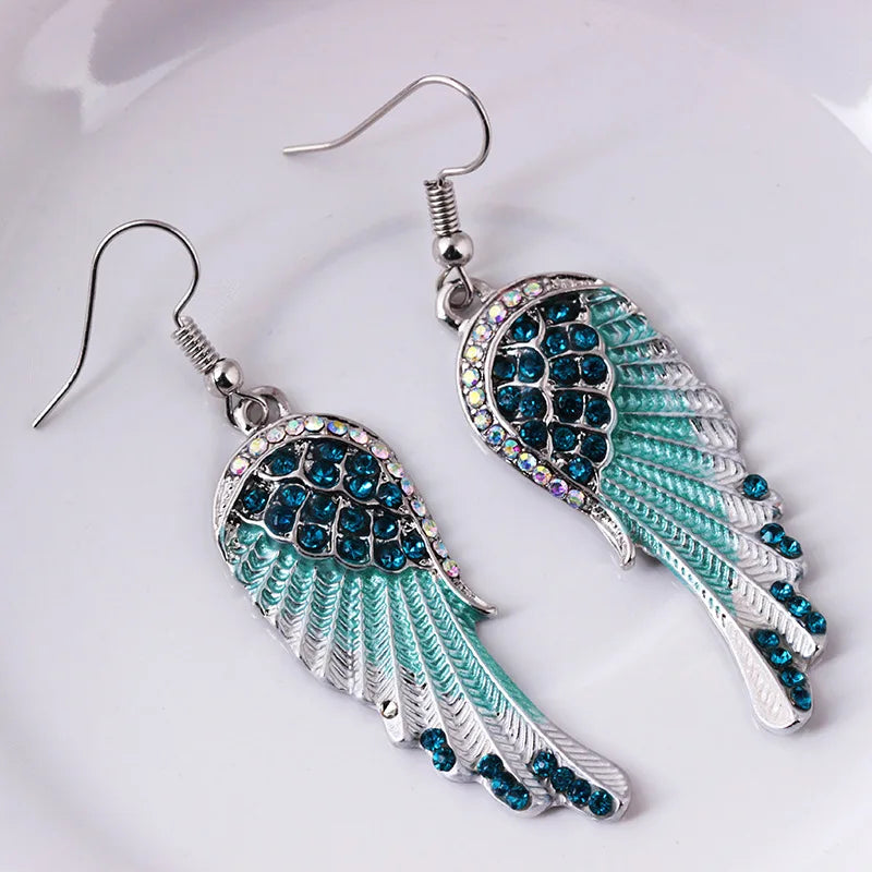 Angel Wings Feather Crystal Earrings