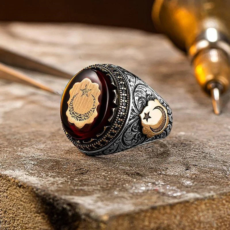 Vintage Hand Engraved Pattern Turkish Signet Ring