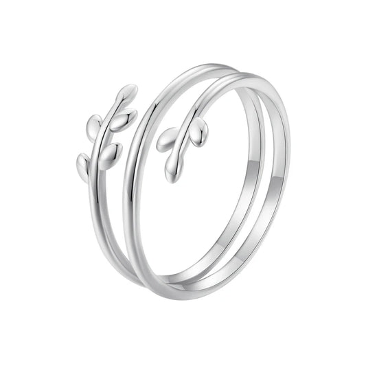 925 Sterling Silver Leaves Adjustable Ring