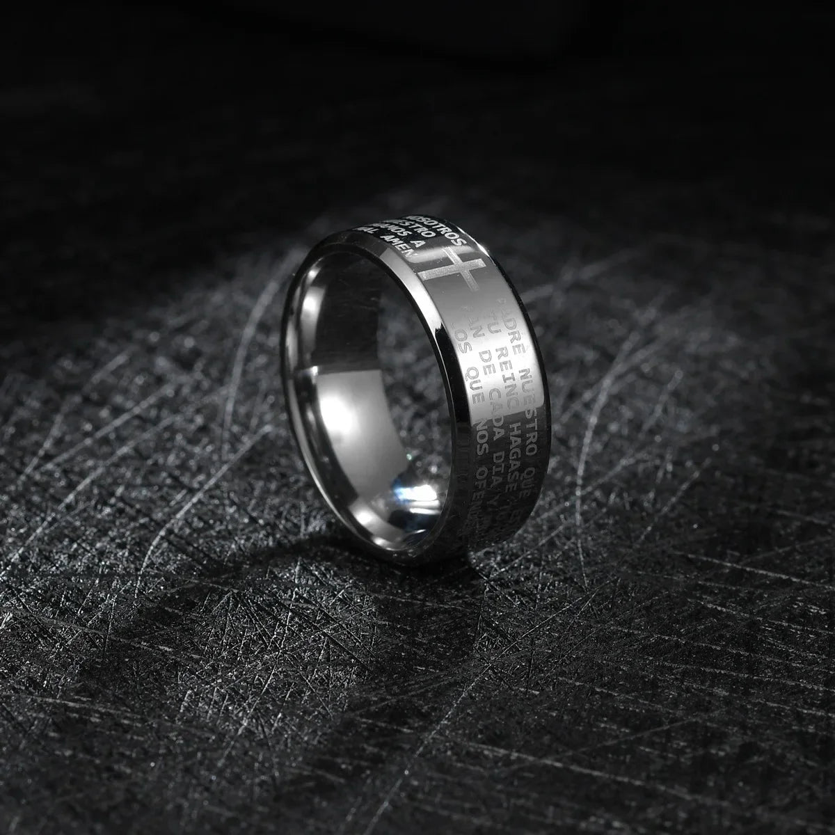 English Titanium Steel Christian Cross Bible Ring for Men and Women Personalized Ring Customize Ring Engraved Ring