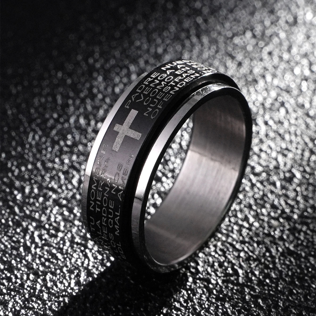 English Titanium Steel Christian Cross Bible Ring for Men and Women Personalized Ring Customize Ring Engraved Ring