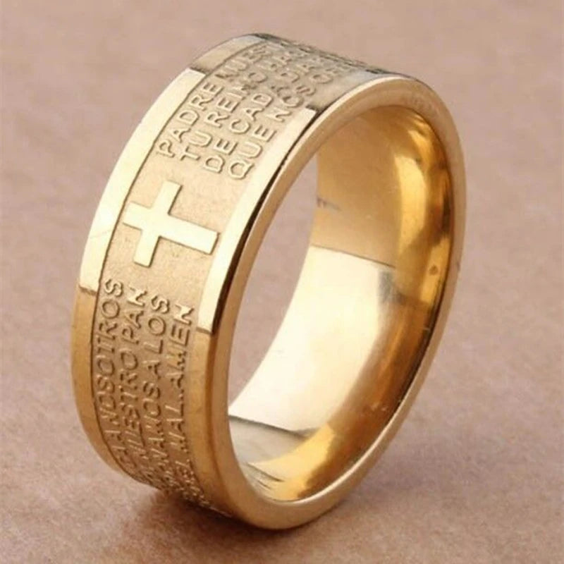 English Titanium Steel Christian Cross Bible Ring for Men and Women Personalized Ring Customize Ring Engraved Ring