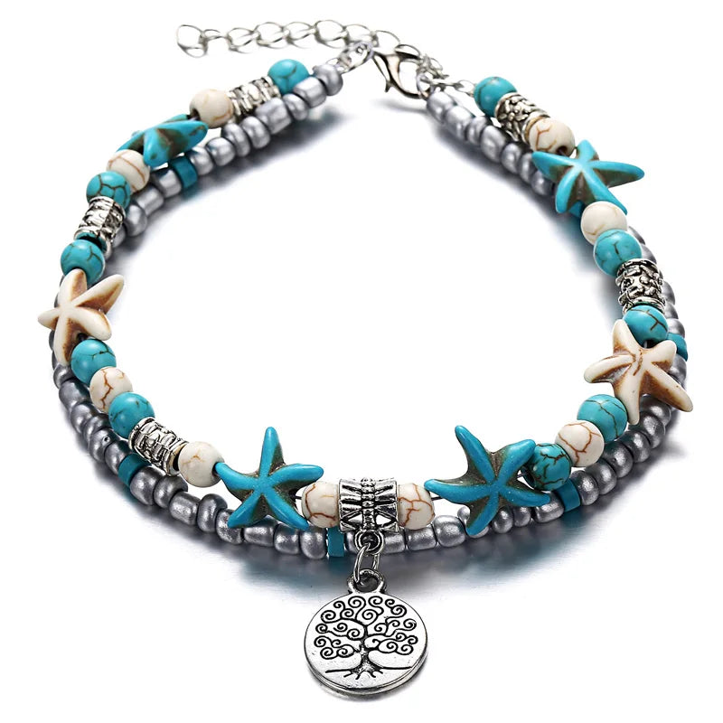 Bohemian Imitation Pearls Starfish Charms Bracelet