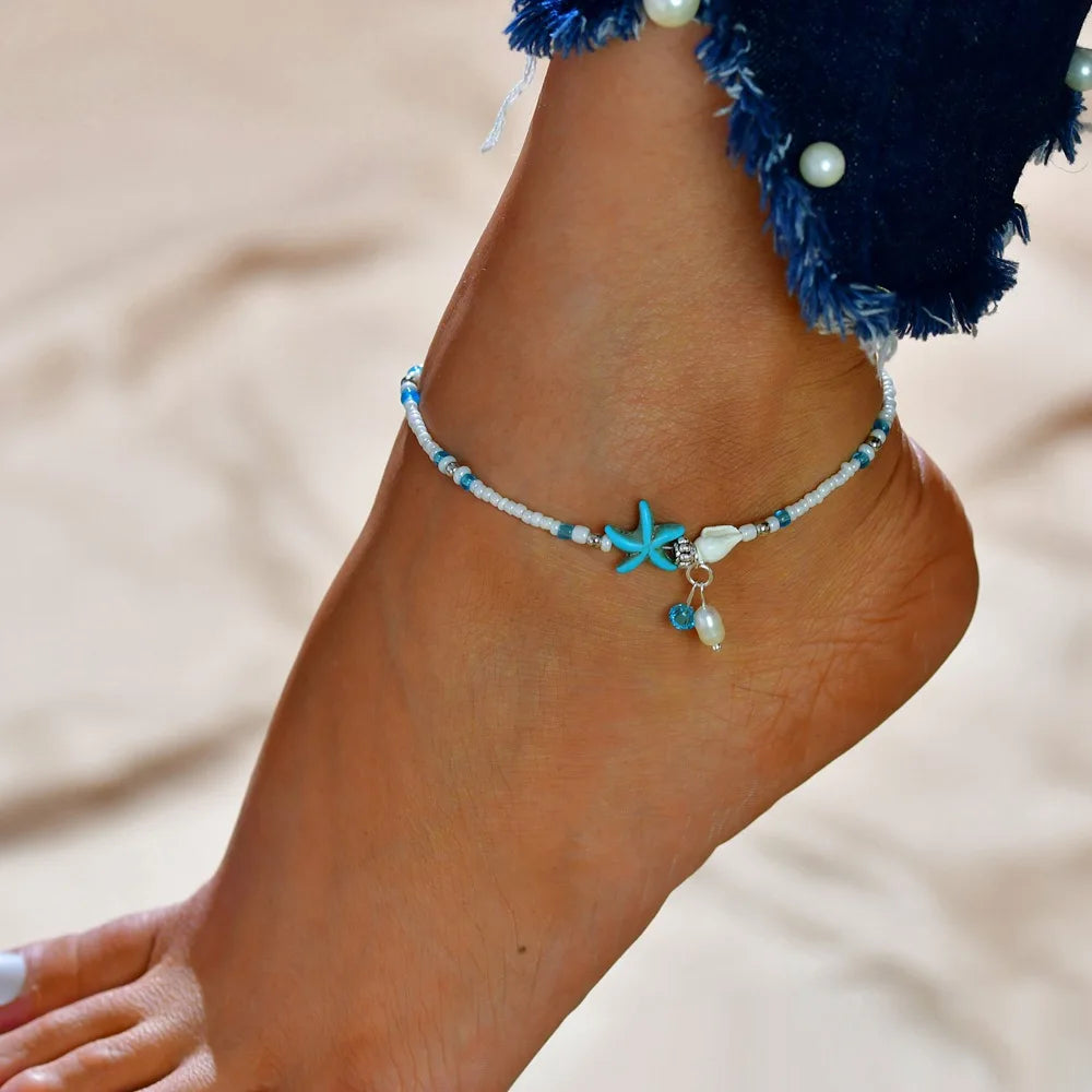 Bohemian Imitation Pearls Starfish Charms Bracelet