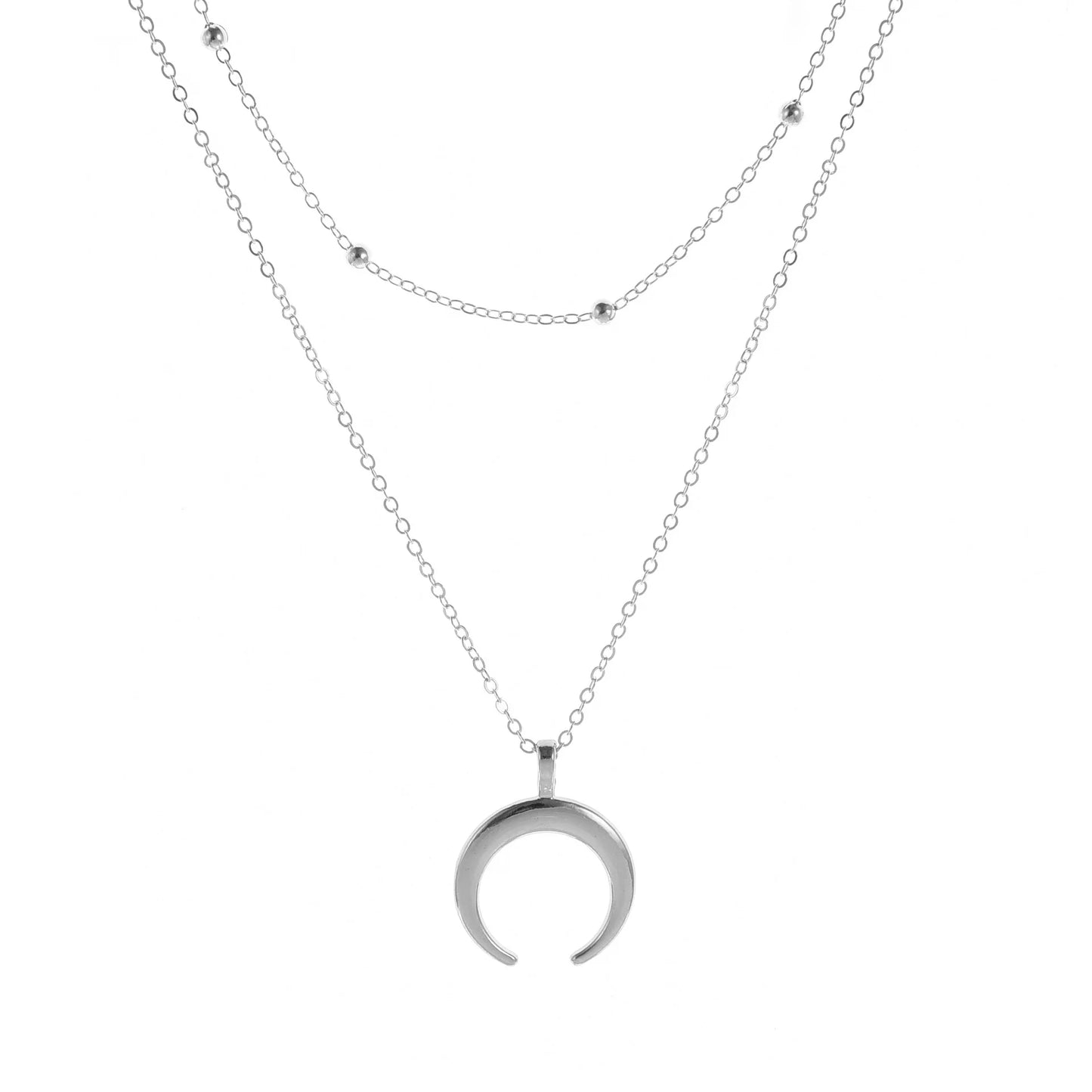 Double Layer Gold Moon Pendant Necklace